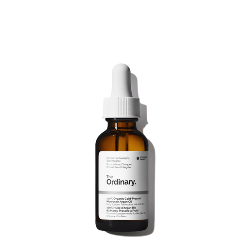 The Ordinary 100% Organic Cold-Pressed Moroccan Argan Oil to support healthy skin, reduce the appearance of flaking, and add sheen and strength to hair